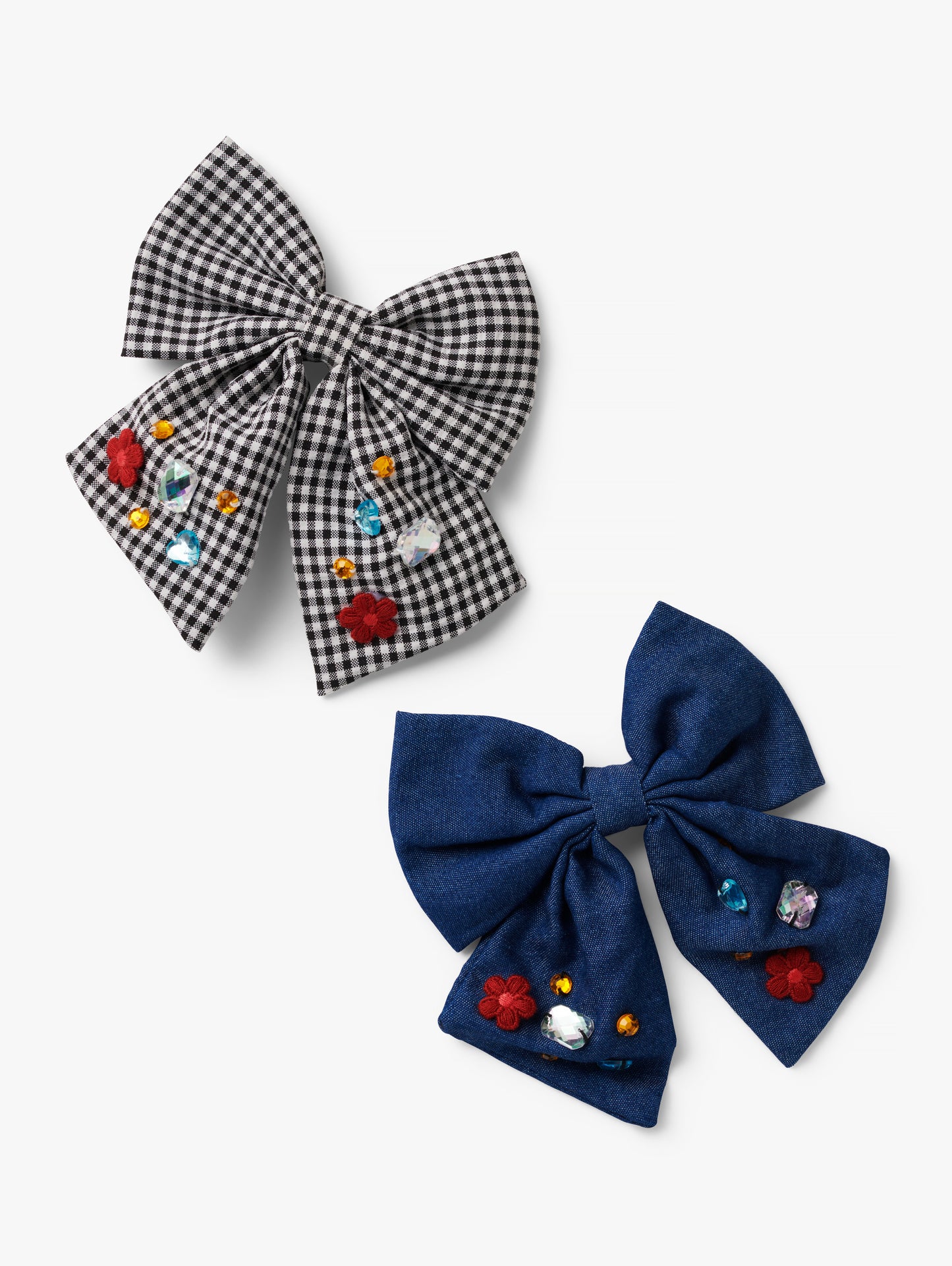 2 Pack Oversized Bow Hair Clips Gingham and Chambray