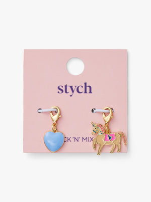 Stych Girls Be Charmed 2 Pack Dangle Charms of Unicorn Horse & Blue Heart , one size