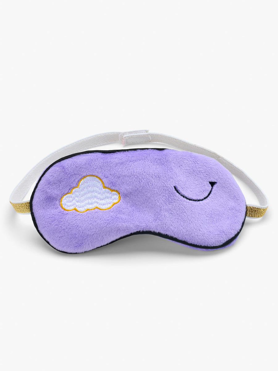 Girl's Lilac Plush Velour Smile Sleep Eye Mask With Velcro Strap