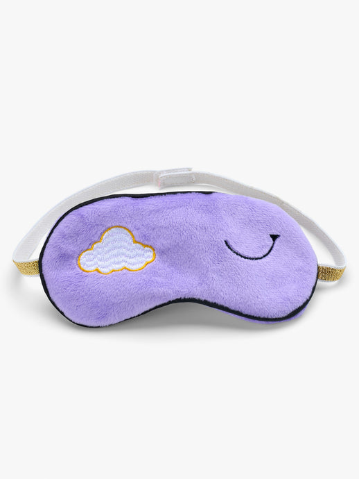 Stych Girls Lilac Velvet Eye Mask With Embroidery Details, Elasticated Gold Strap. 