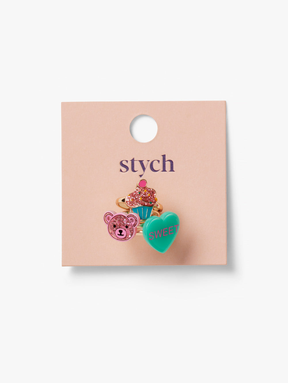 3 Pack Teddy, Cupcake, Heart Rings Set