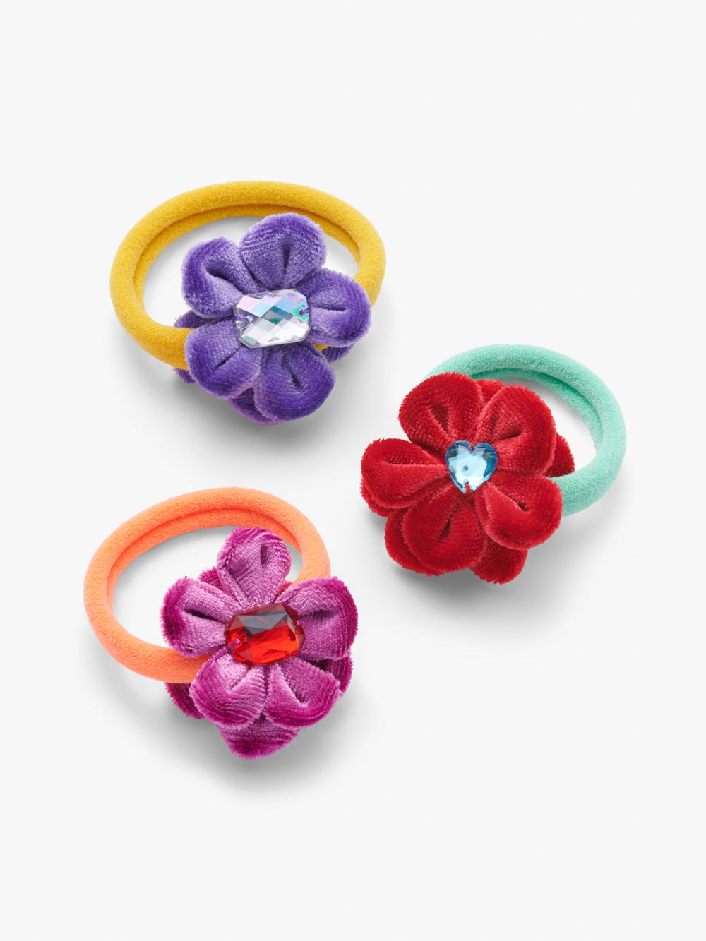 Stych Kids Pack of 3 Daisy Gem Velour Hair Band Ponies Bright Colours 