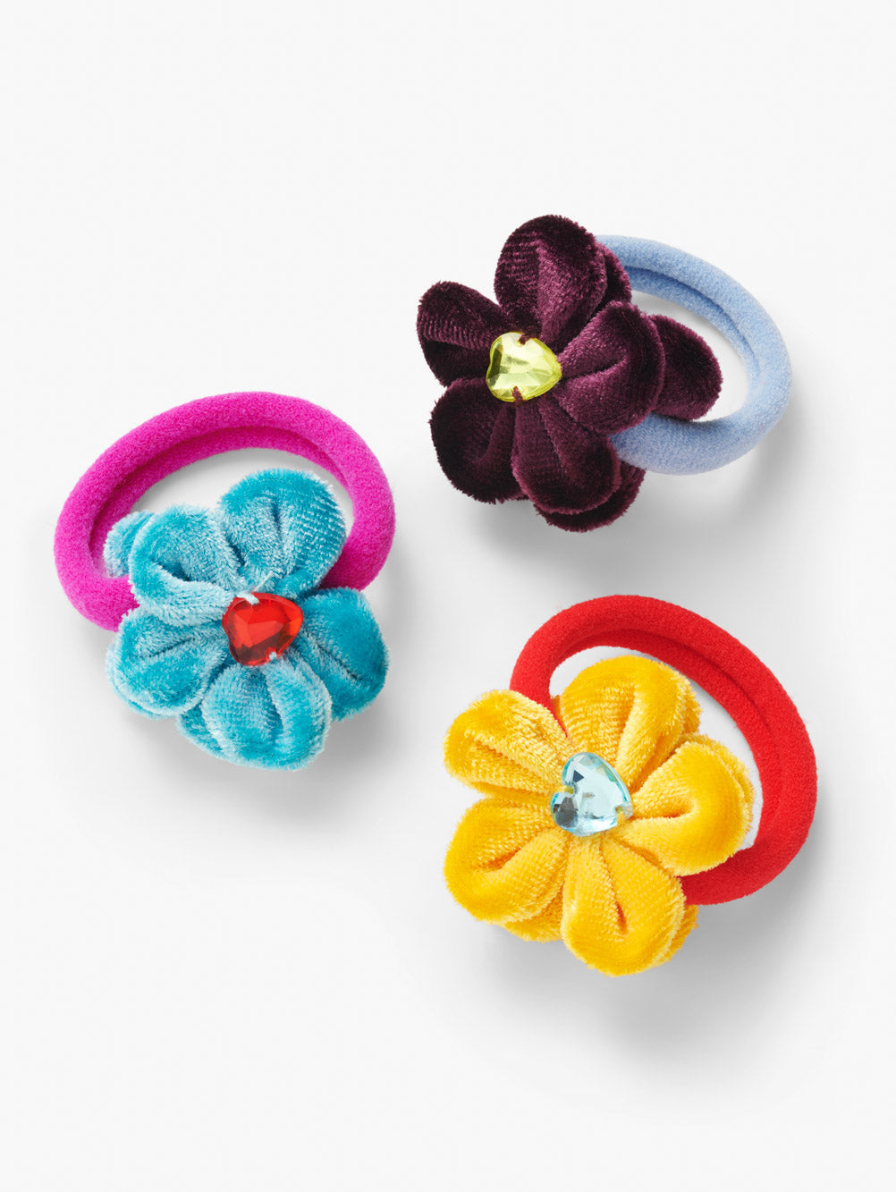 Stych Kids Pack of 3 Velour Daisy Gem Hairbands Ponies Rainbow Colour 