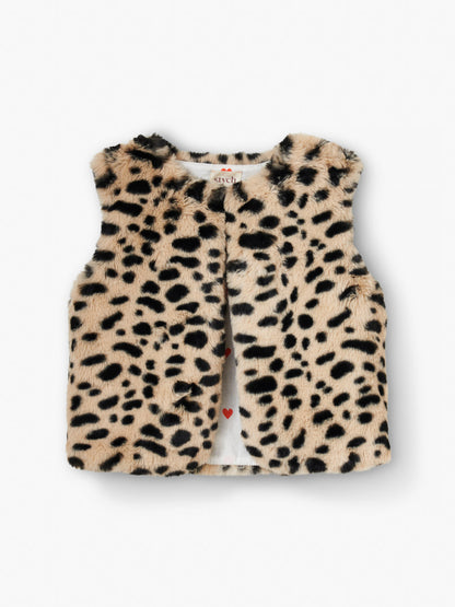 Stych Girl's Faux Fur Leopard Gilet With Heart Print Lining Sizes 3-4 5-6 & 7-8 years