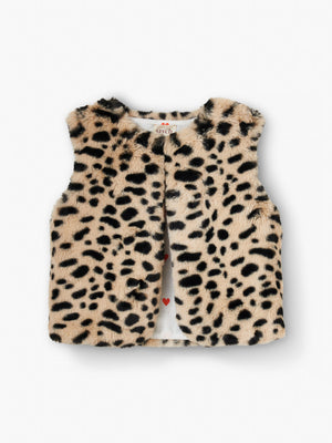 Stych Girl's Faux Fur Leopard Gilet With Heart Print Lining Sizes 3-4 5-6 & 7-8 years
