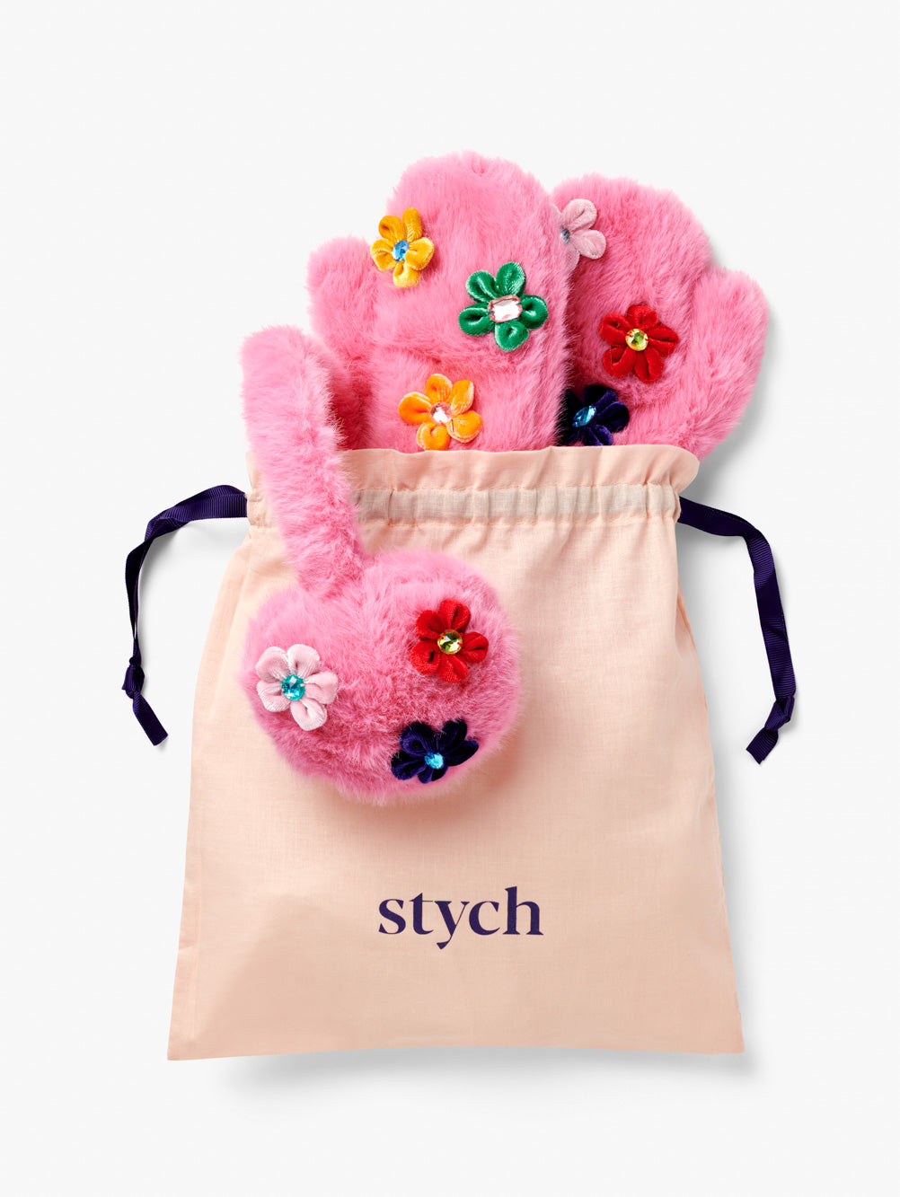 Pink Flower Earmuff and Mitten Gift Set
