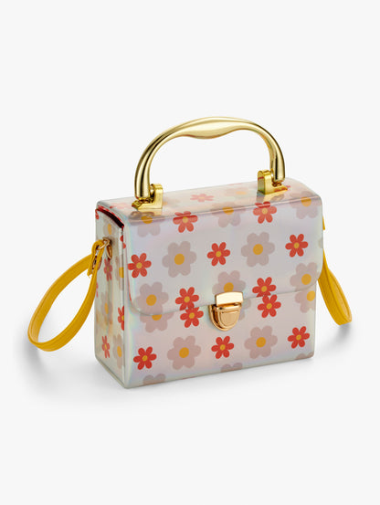 Stych Kids Flower Print Box Bag With Crossbody Strap & Handle 