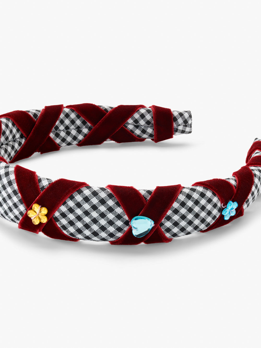 Criss Cross Velvet Gem Gingham Headband