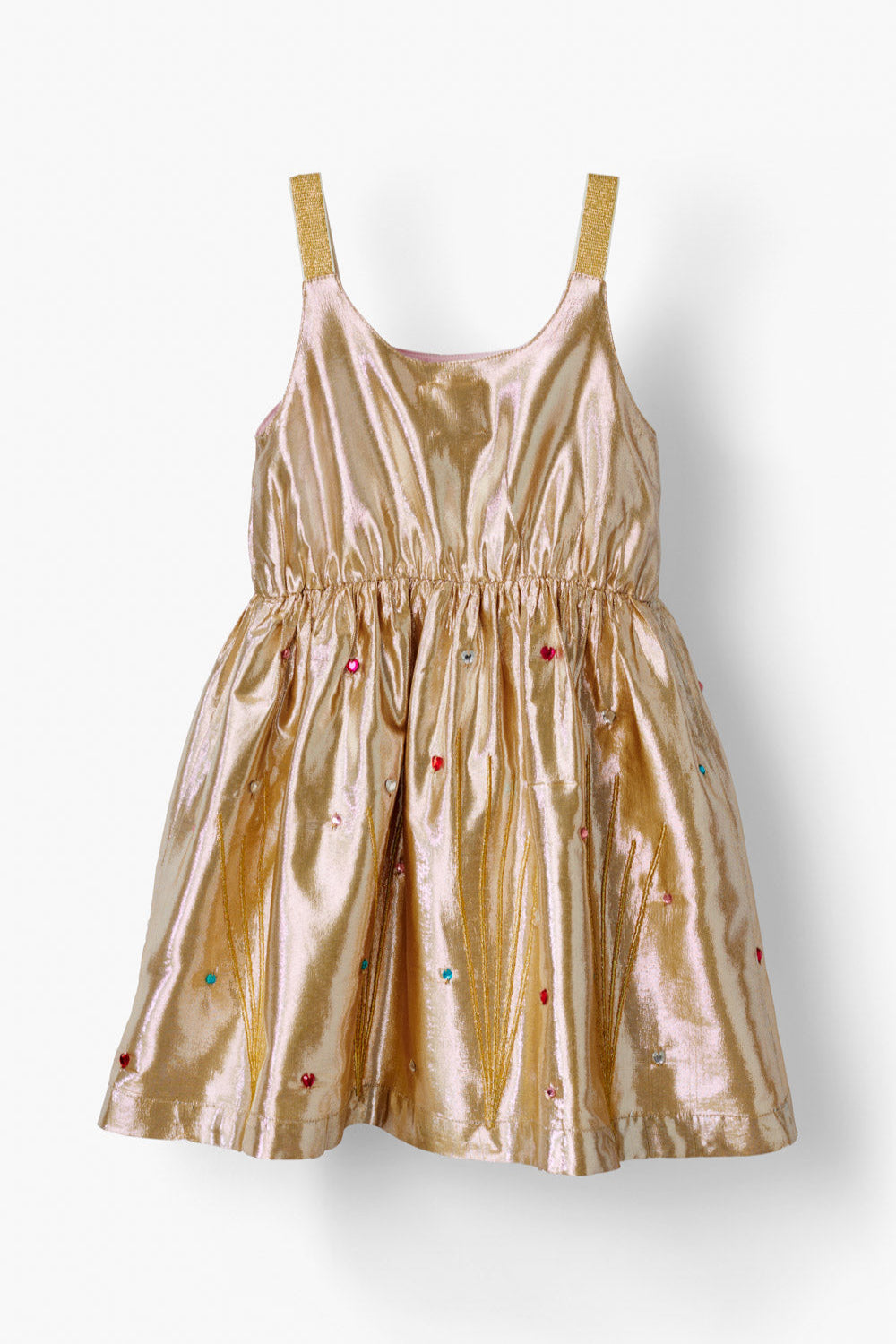 Girls Gold Metallic Strappy Embroidered & Gem Party Dress | Stych Stych Accessories Girls Gold Metallic Strappy Embroidered & Gem Party Dress | Stych Stych Accessories
