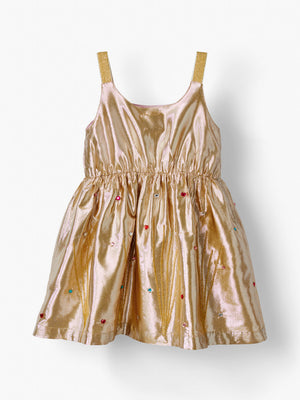 Stych Girls Gold Metallic Strappy Party Dress With Embroidery & Gems Detail; Sizes 3-4 years, 5-6 years, 7-8 years