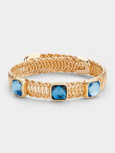 Load image into Gallery viewer, Stych Girl&#39;s Gold &amp; Blue Gem Cuff Bracelet. one size adjustable 