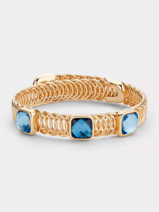 Stych Girl's Gold & Blue Gem Cuff Bracelet. one size adjustable 