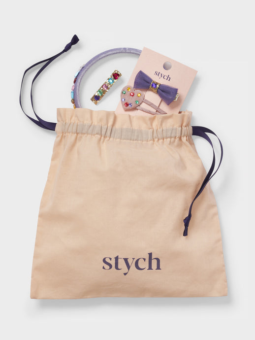 Stych Girl's Heart & Gem Jewelled Clips & Headband Hair Gift Bag 