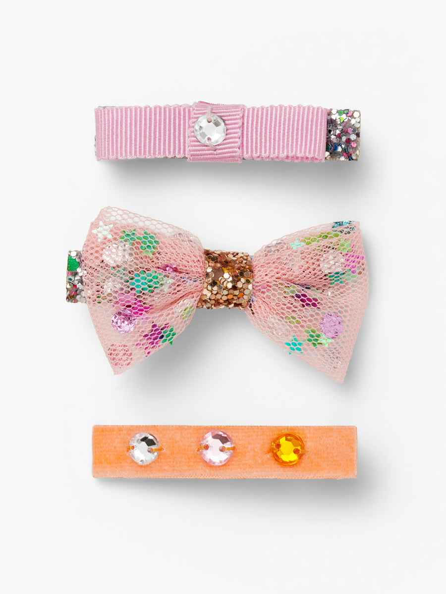 Stych Girls' Pink Tulle Bow Glitter Hair Clips 3 pk, one size 