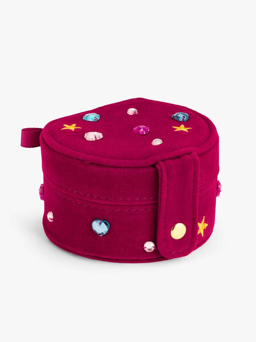Stych Girl's Red Velour Gem Round Jewellery Box With Popper Closure