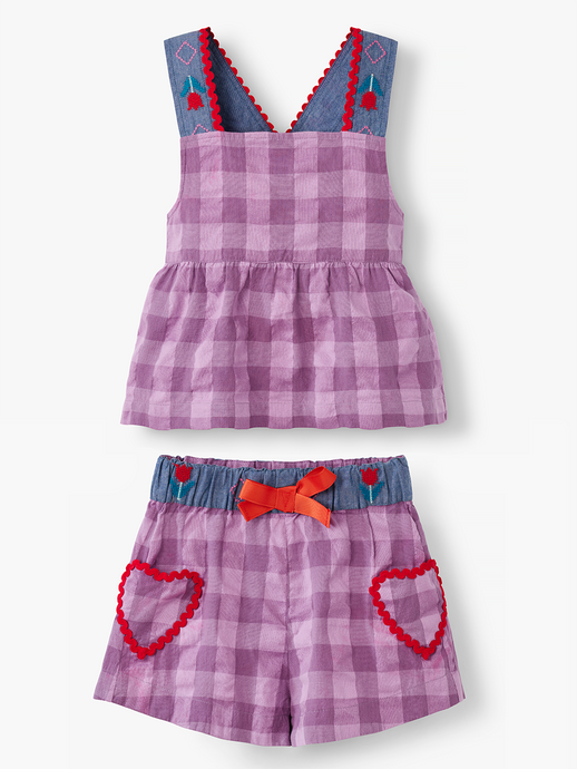 Gingham Co-Ord Embroidered Ric Rac Trim Shorts Set