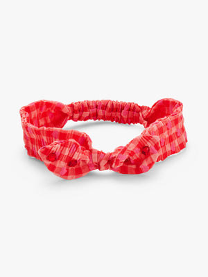 Stych Girls Red Gingham Bow Headband With Heart Gem Appilque, Elasticated, One Size 