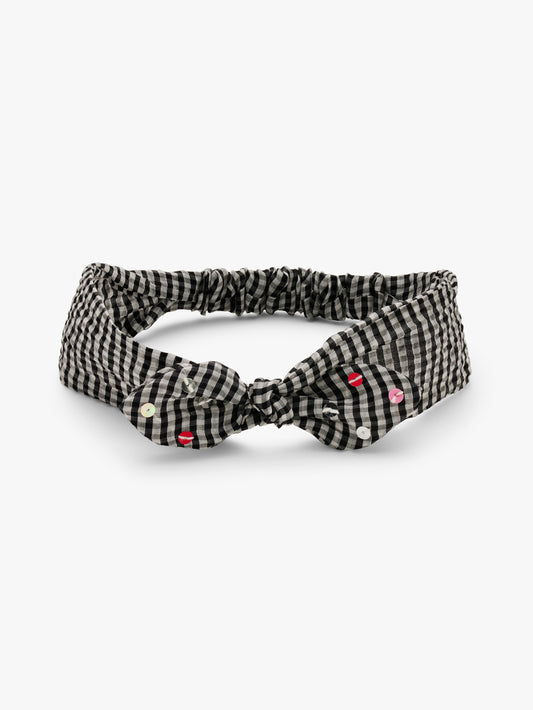 Stych Girls Black Gingham Seersucker Bow Sequin Headband Elasticated One Size 