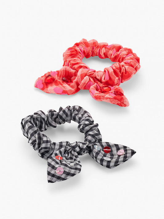 Stych Girls Red & Black Gingham Bow Hair Scrunchie Set 