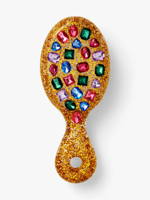 Stych Girl's Gold Sparkle Hair Brush With Rainbow Colour Gem Detail; one size