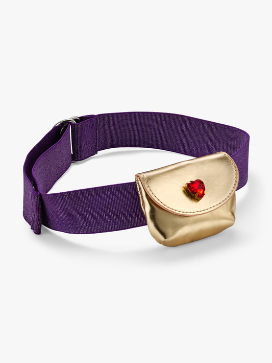 Stych Girls Girls Red Heart Gem Gold Metallic Purse Belt Bag On Purple Lurex Belt  One Size 