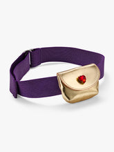 Load image into Gallery viewer, Stych Girls Girls Red Heart Gem Gold Metallic Purse Belt Bag On Purple Lurex Belt  One Size 