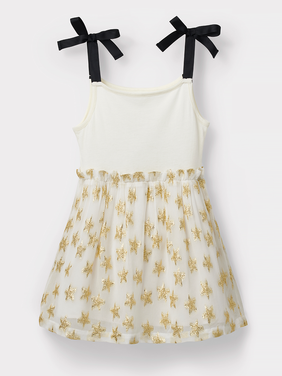 Stych Girls' Cream & Gold Star Strappy Tulle Dress Ages 3-4 5-6 & 7-8 years 