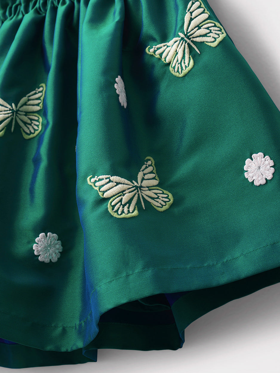 Butterfly Embroidered Taffeta Skirt Green