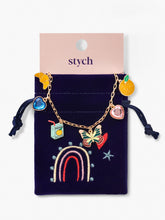 Load image into Gallery viewer, Stych Girl&#39;s Charm Bracelet With Stych Heritage Character Enamel Charms &amp; Gems  with Giftable Velour Pouch 