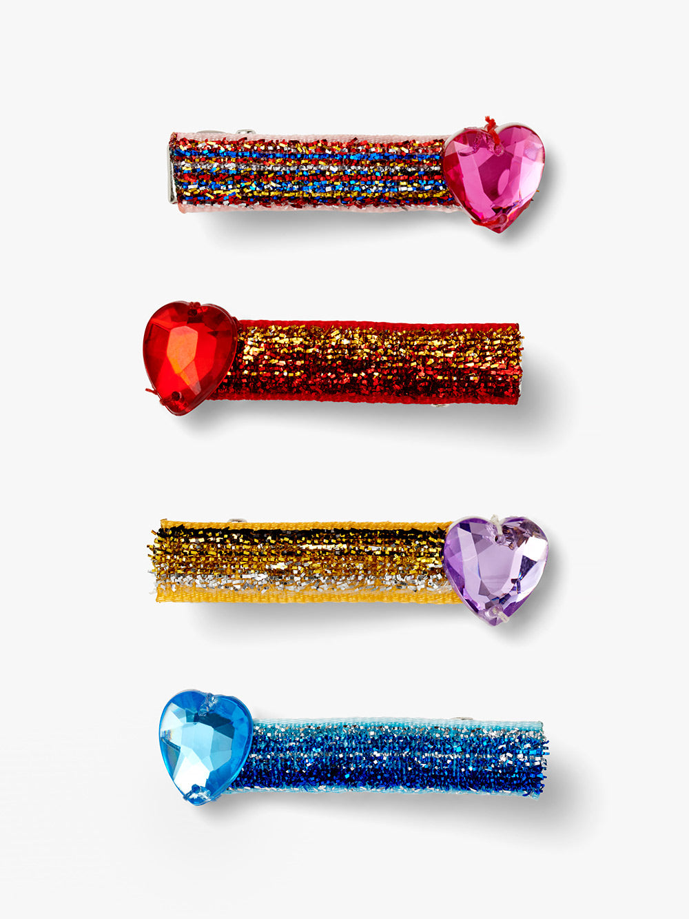 Stych Girls PAck of 4 Rainbow Heart Gem Hair Clips, multi colour 