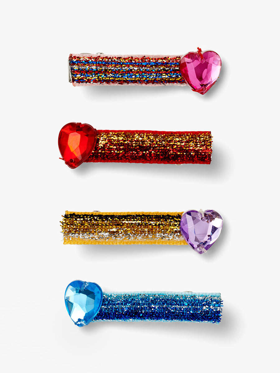 Stych Girls PAck of 4 Rainbow Heart Gem Hair Clips, multi colour 