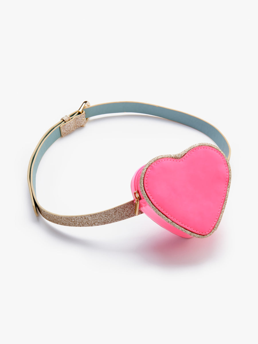 Stych Girl's Bright Pink Neon Heart Shape Glitter Belt Bag one size