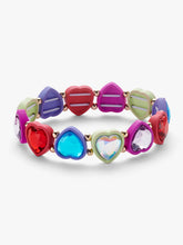 Load image into Gallery viewer, Stych Girl&#39;s Rainbow Heart Gem Elasticated Bracelet. Multi-colour, one size adjustable 