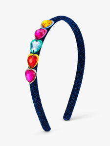 Stych Girls Rainbow Heart Gems & Blue Lurex Headband 