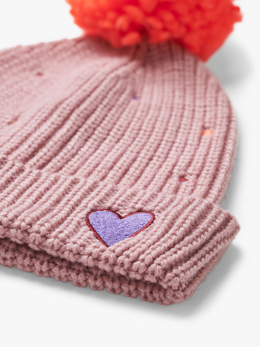 Pink Ribbed Knit Pom Beanie