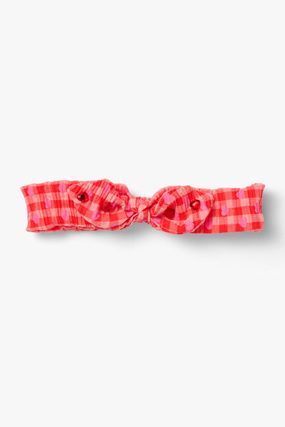 Red Seersucker Heart Bow Headband