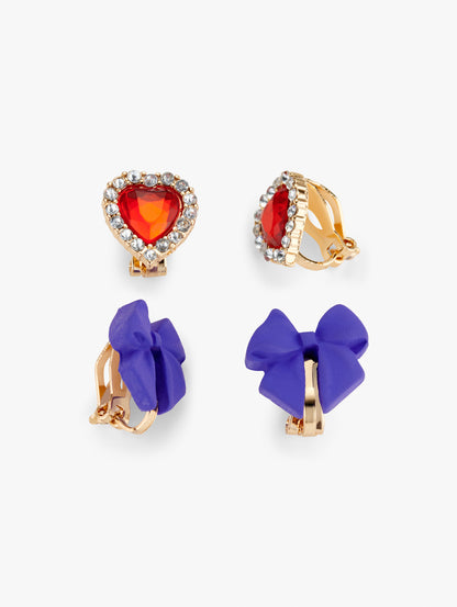Clip-on Earrings 2 Pairs Heart & Bow
