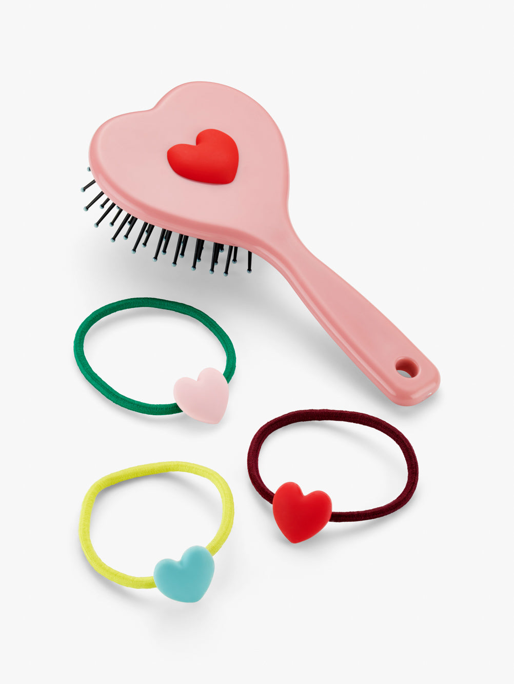 Heart Hairbrush and Hairbands Pink