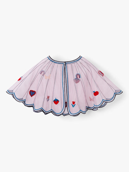 Stych Girls Tulle Cape Blush Pink Heart & Patch Embroidered One Size