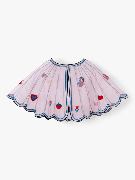 Stych Girls Tulle Cape Blush Pink Heart & Patch Embroidered One Size