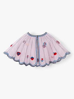 Stych Girls Blush Pink Tulle Cape With Rainbow , Tulip, Heart Embroidery One Size