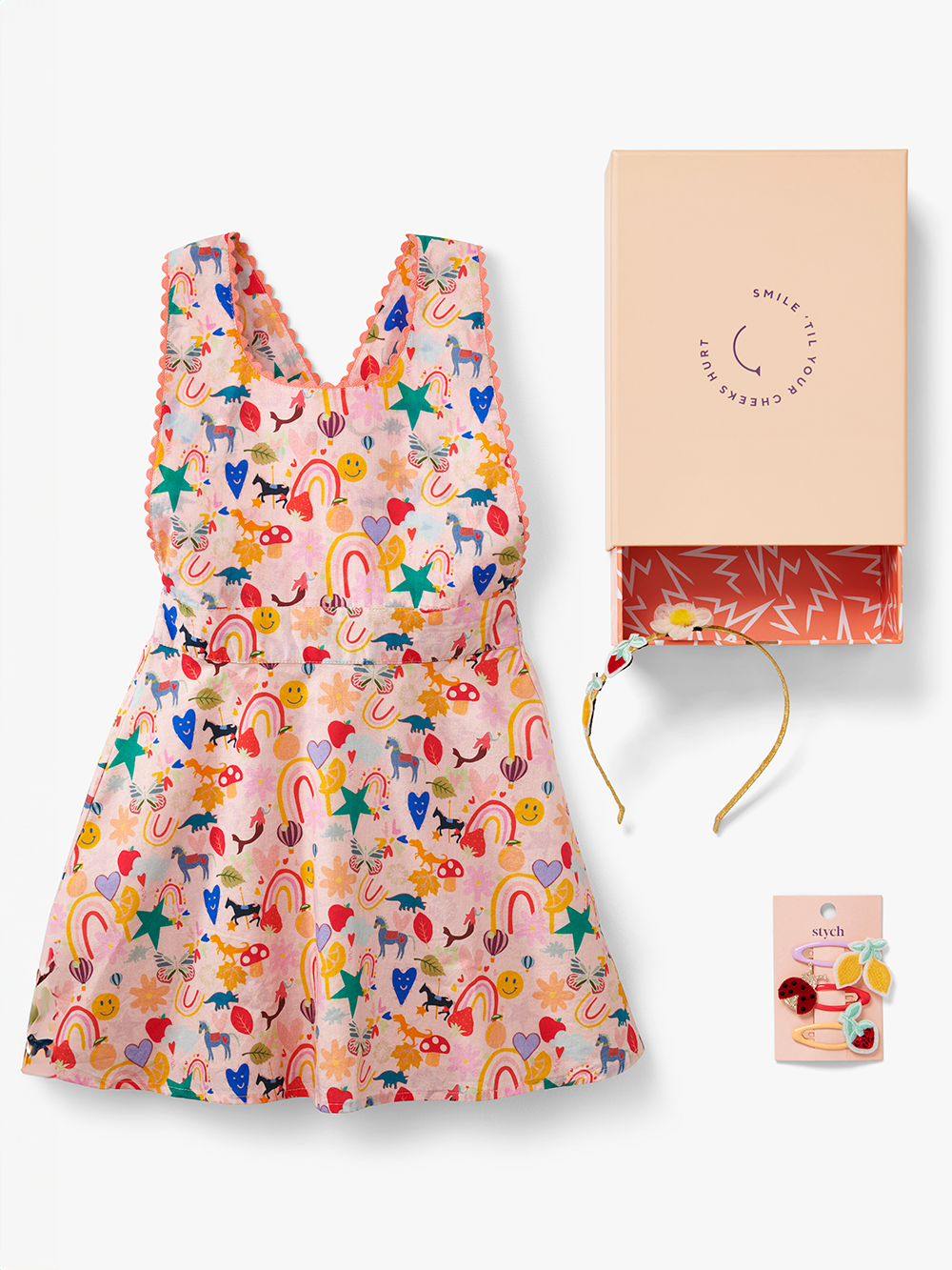 Rainbow Scallop Trim Pinafore Dress Gift Box