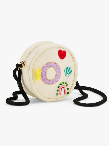 Stych Girls Canvas White Initial Crossbody Bag Embroidery & Bead Detail, One Size