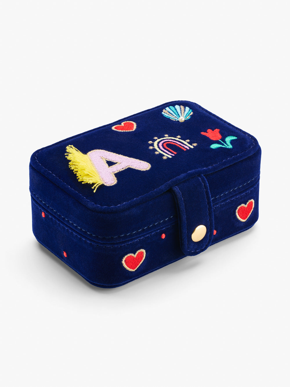 Stych Girls Blue Initial Jewellery Box With Embroidery & Bead Detail, Popper Opening, One Size