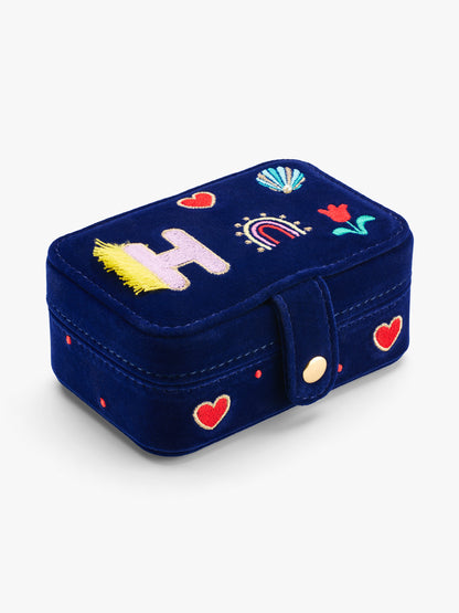 Stych Girls Blue Initial Jewellery Box With Embroidery & Bead Detail, Popper Opening, One Size