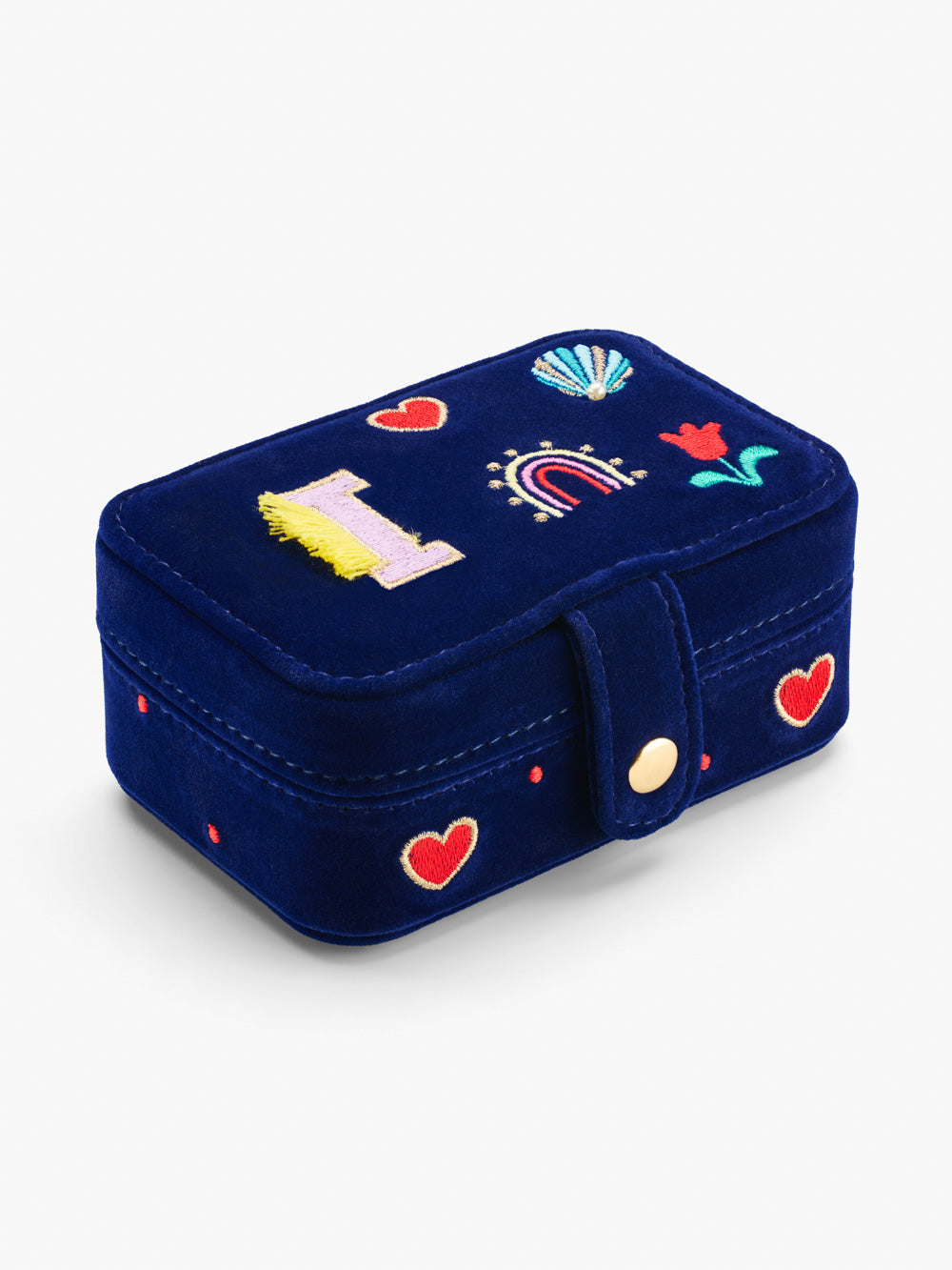 Stych Girls Blue Initial Jewellery Box With Embroidery & Bead Detail, Popper Opening, One Size