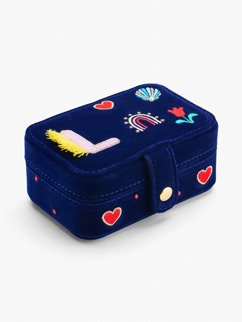 Stych Girls Blue Initial Jewellery Box With Embroidery & Bead Detail, Popper Opening, One Size