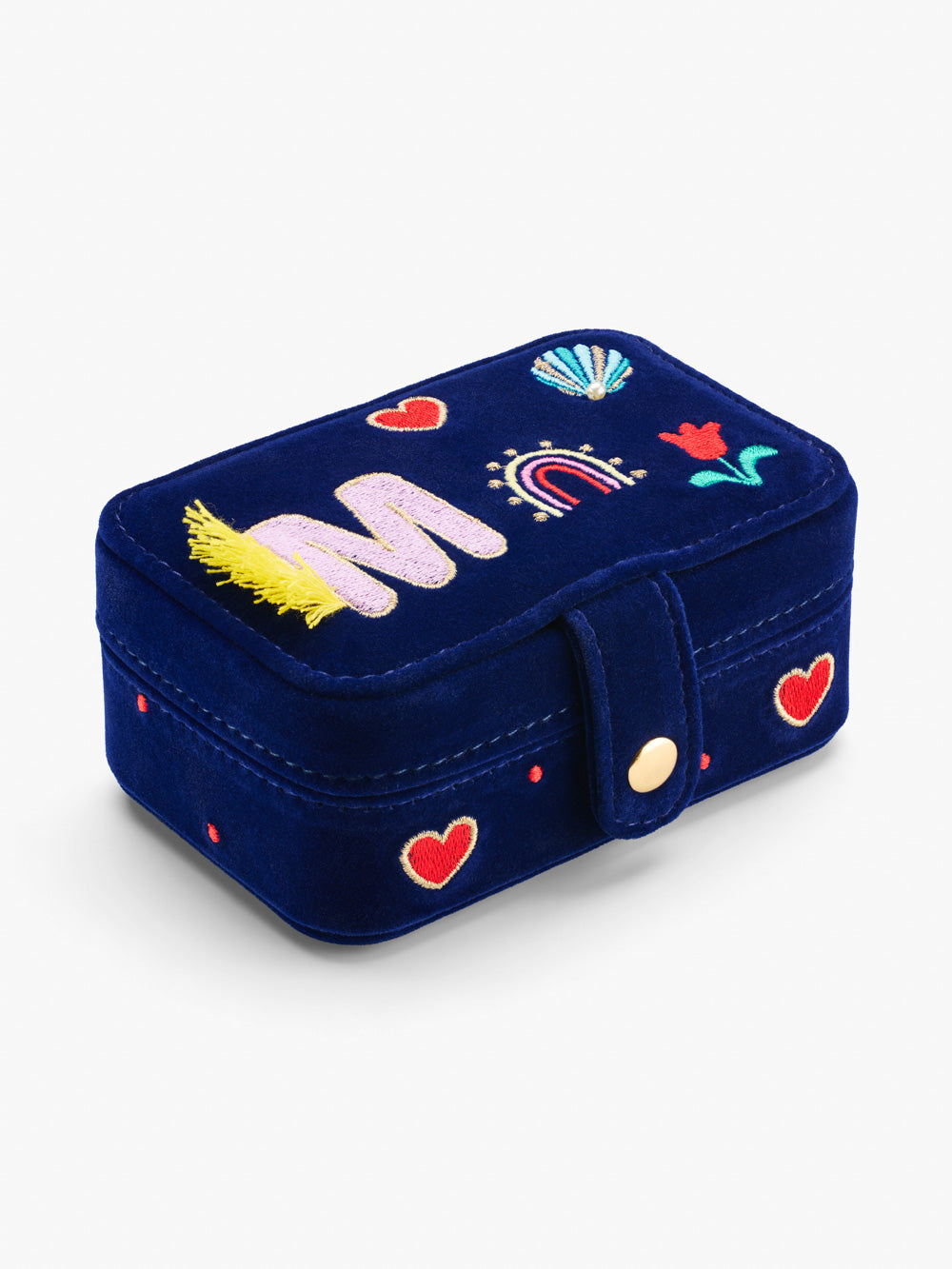 Stych Girls Blue Initial Jewellery Box With Embroidery & Bead Detail, Popper Opening, One Size