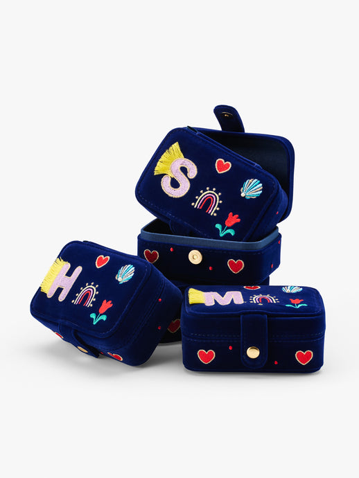 Stych Girls Blue Initial Jewellery Box  With Embroidery & Bead Detail, Popper Opening, One Size 