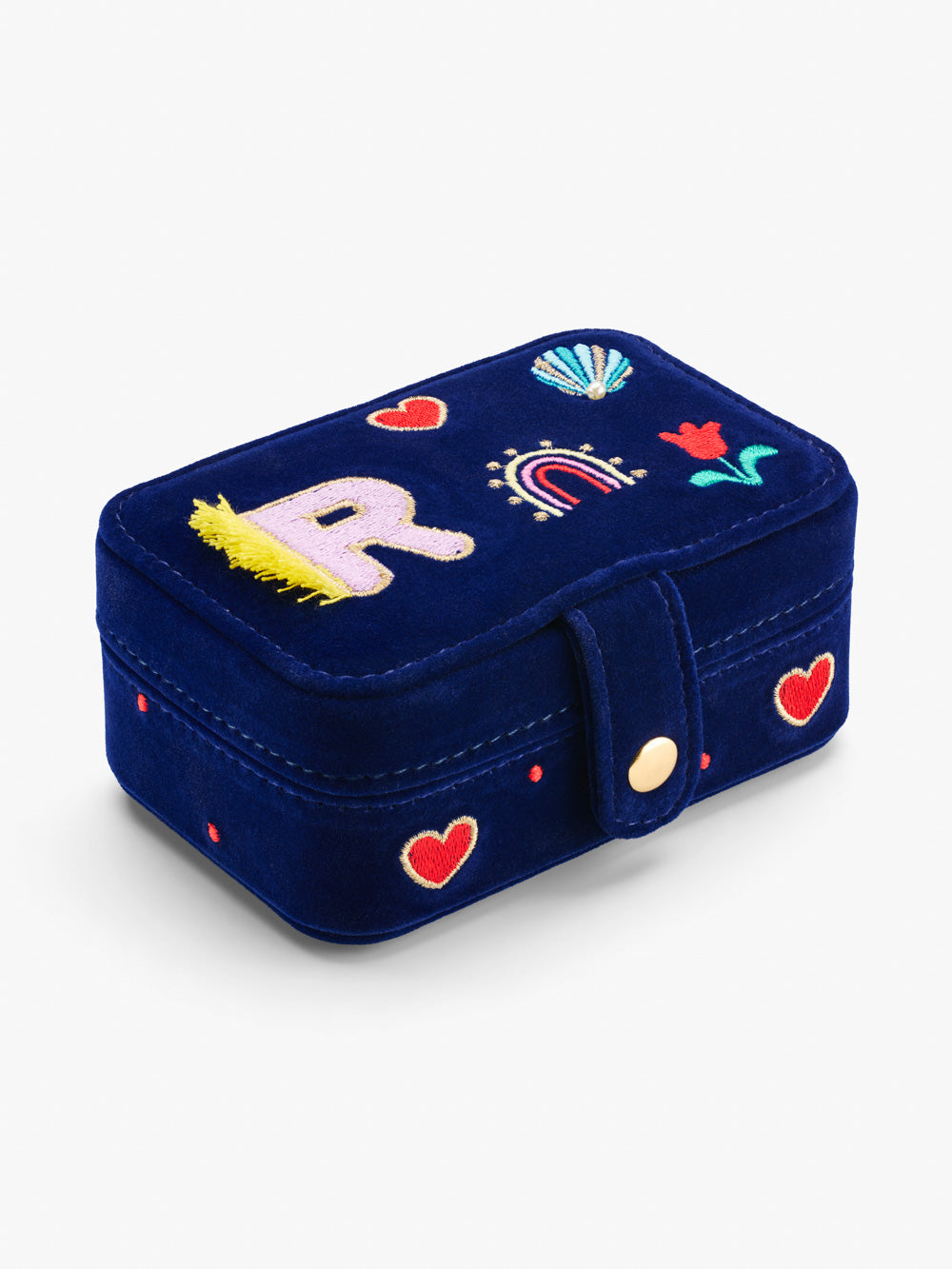 Stych Girls Blue Initial Jewellery Box With Embroidery & Bead Detail, Popper Opening, One Size